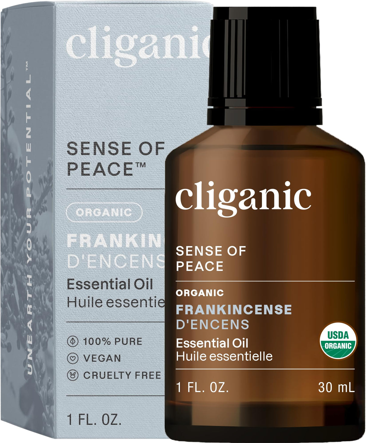 Cliganic USDA Organic Frankincense Essential Oil, 1oz - Boswellia Serrata, 100% Pure Natural Undiluted, for Aromatherapy | Non-GMO Verified (Packaging May Vary)
