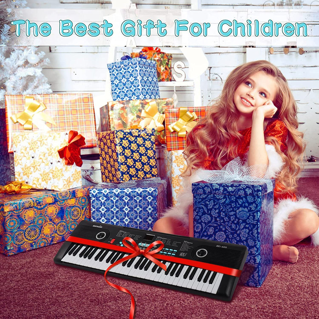 61 Key Keyboard Piano, Electric Piano Keyboard with Built-in Dual Speakers, External Microphone & Power Adapter - Portable Electronic Digital Piano for Beginners & Christmas Gift
