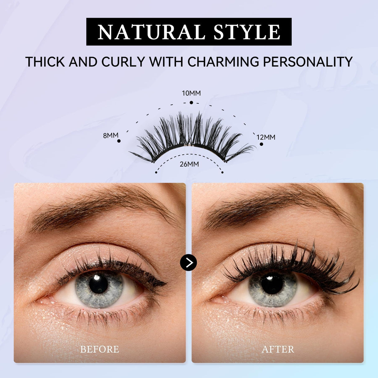 LAfabs Magnetic Eyelashes, Natural Series Magnetic lashes with applicator, Reusable Glue-free False Eyelashes, Waterproof, Lightweight Wispy lashes, Suit for Natural Makeup