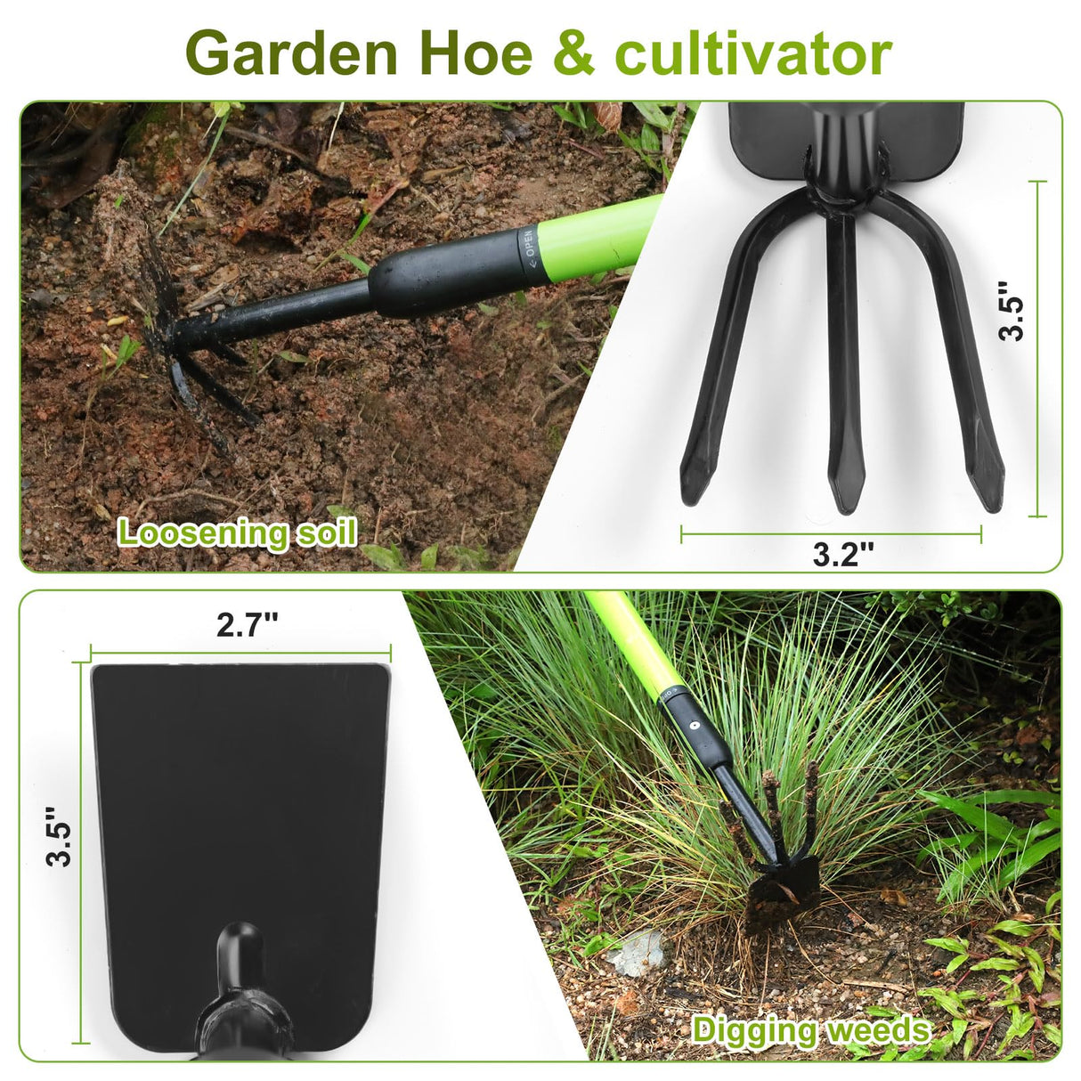 YIAD 2-in-1 Garden Hoe, 27"-39" Telescoping Steel Weeding Tool