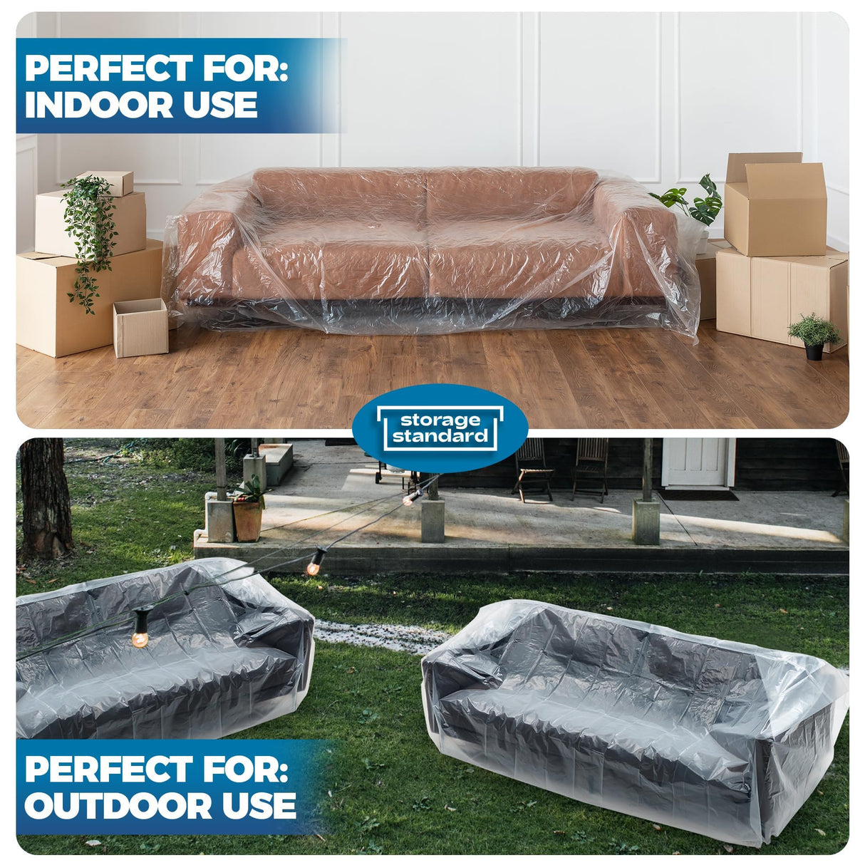 Plastic Furniture Covers for Moving - Heavy-Duty Couch Cover for Sofa, Waterproof & Dustproof Clear Moving Bags for Renovation, Wrap or Storage - Extra Large Bag Open Size 96 x 42 x 62 Inch