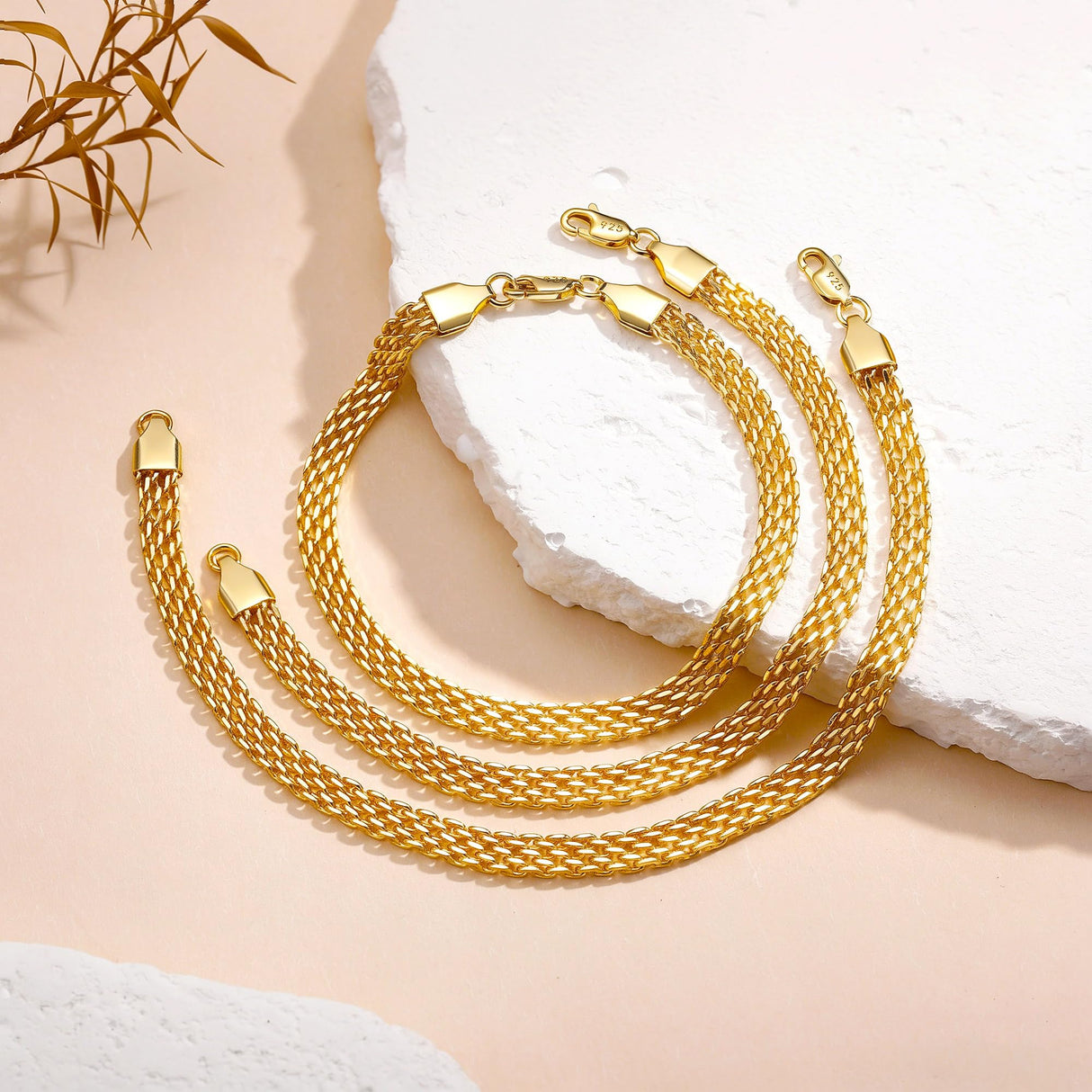 Goldegg Gold Bracelets for Women, 18K Gold Plated 925 Sterling Silver Mesh Bracelets Diamond Cut Gold Bracelets Jewelry Gifts(6.5 Inches)