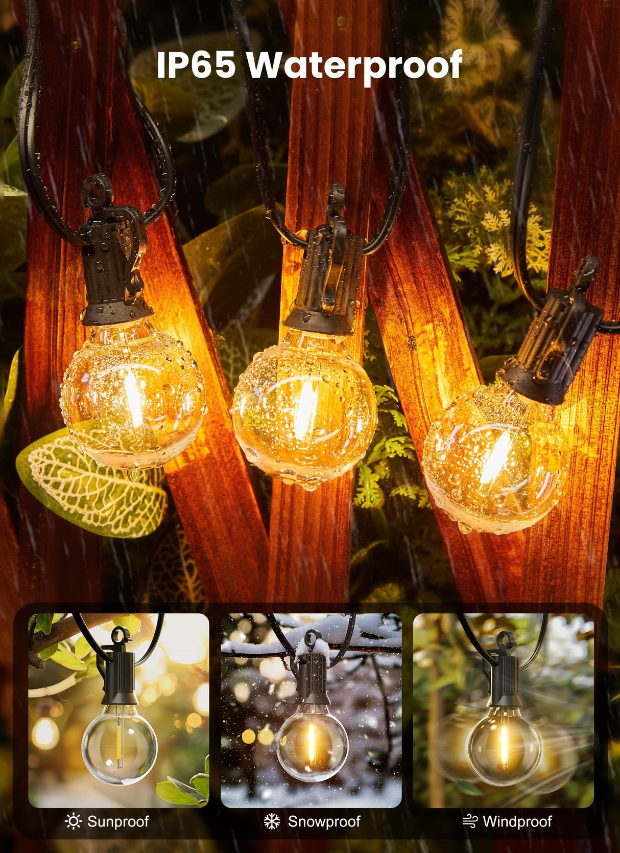 Brightown Outdoor String Lights, 50FT 25 G40 Bulbs Shatterproof Patio Lights, IP65 Waterproof Dimmable Hanging Connectable Globe LED Outdoor Lights for Backyard, Bistro, Porch, Deck, Balcony