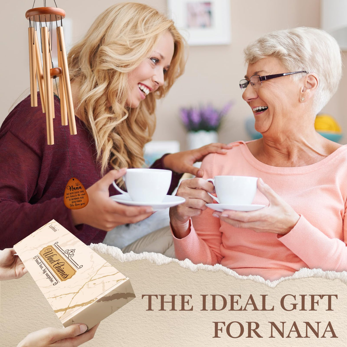 Leebbsin Gifts for Nana, Nanas Wind Chime, Mother's Day Best Gift for Nana, Birthday Gift Idea from Grandkids, Best Gifts Ideas for Mothers Day, Thanksgiving, Christmas, Large-36''