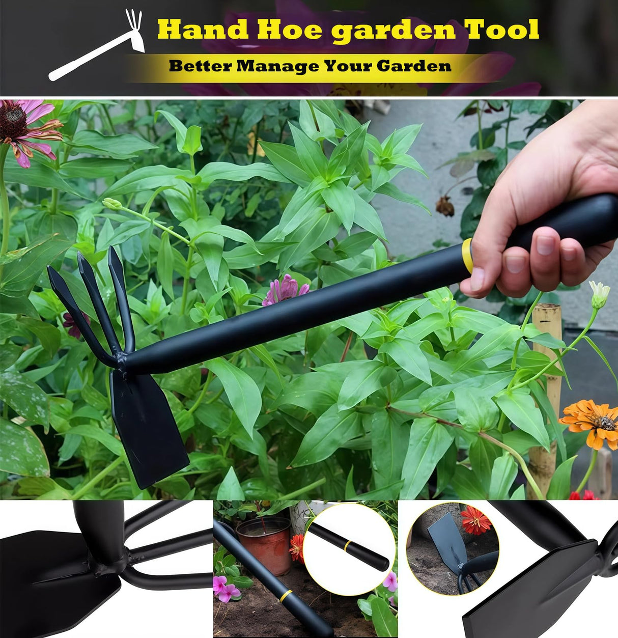 AHUDKKY Hoe and Cultivator, Hoe Garden Tool, Hand Hoe Cultivator Garden Tool, Thickened Manganese Steel, Garden Hoe for Weeding, Planting, Loosening Soil, Digging,No Assembly Required