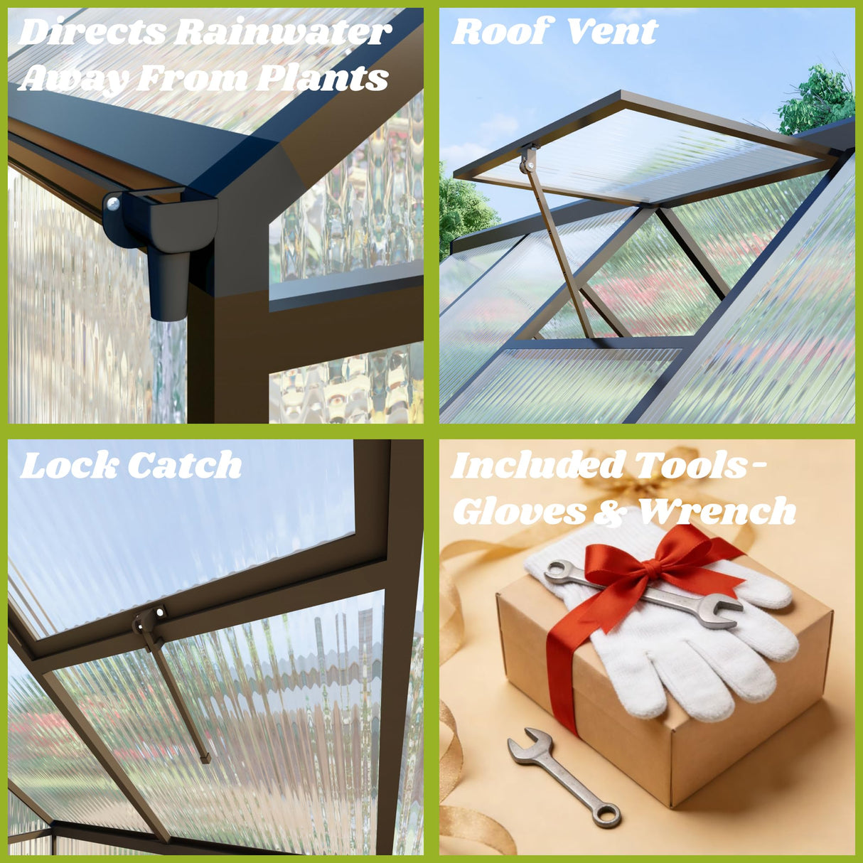 Jiliusure 6 x 4 FT Greenhouse for Outdoors, Polycarbonate Panel Greenhouse Outdoor Quick Setup Structure, Roof Vent, Aluminum Large Walk-in Green House for Outside Garden, Charcoal Black