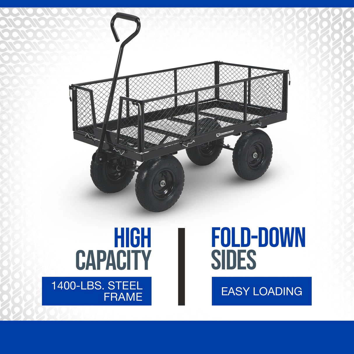 Strongway Steel Jumbo Garden Wagon with Removable Sides, 1400-Lb. Capacity