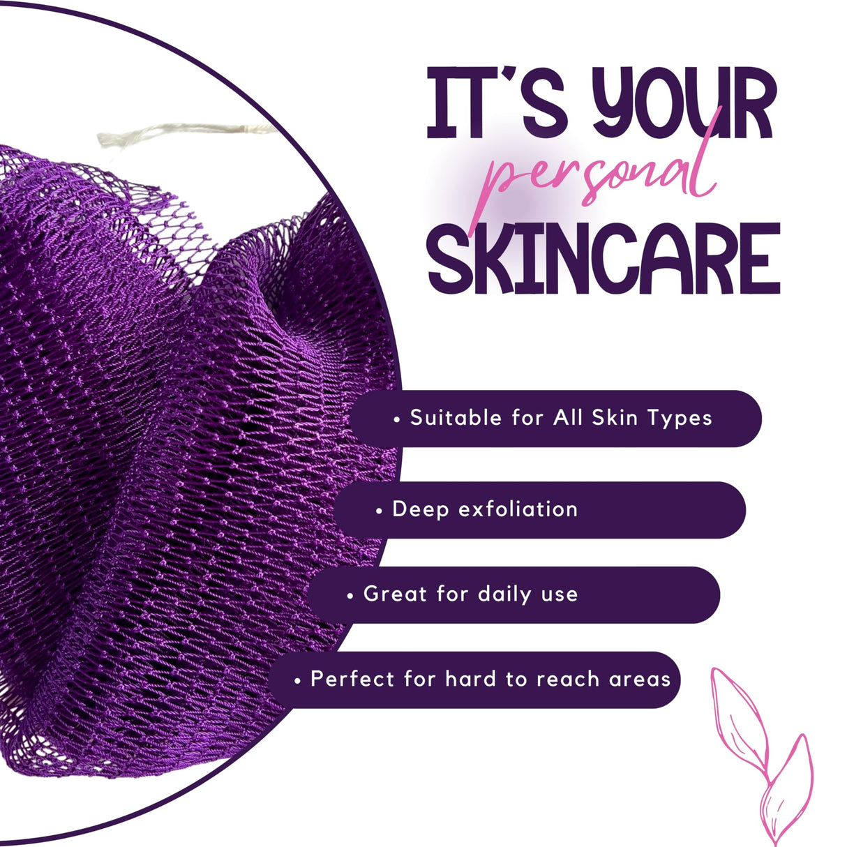 AFRIKI African Net Sponge, Authentic African Exfoliating Sponge, Black Owned, Back Scrubber, 45 inch Long for Normal to Sensitive Skin, for Daily use, Original Collection