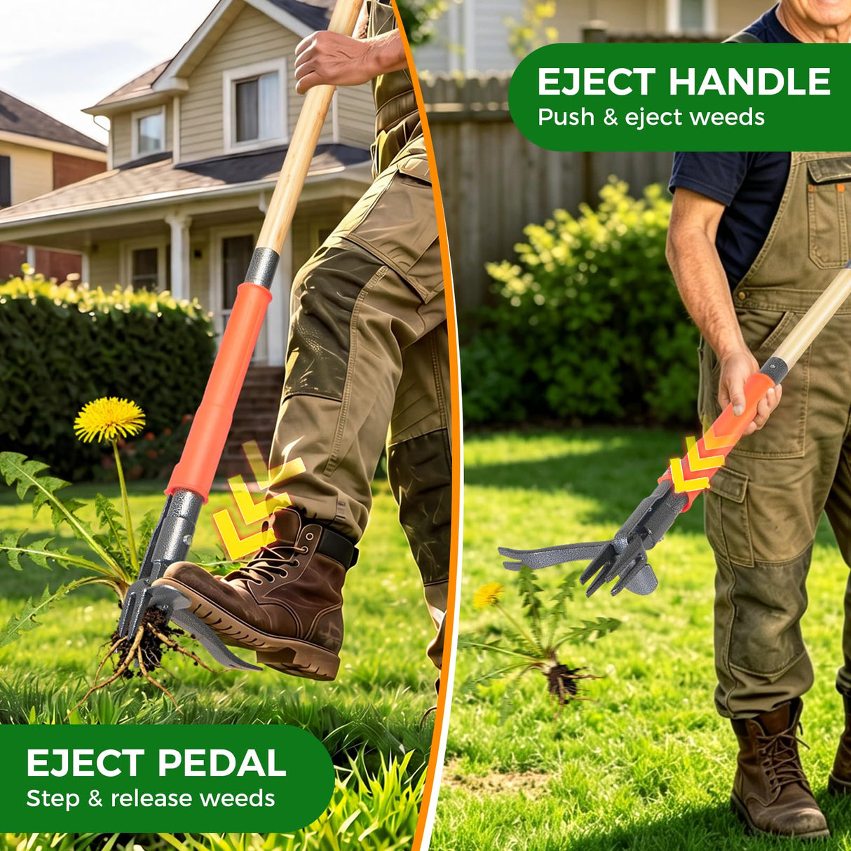 RexWeed Stand Up Weed Puller Tool, 4-Claw Steel Head Deep Root Extractor with Dual-Eject Design, Real Bamboo Long Handle & Metal Anti-Slip Pedal, No Bending Dandelion Remover for Garden Lawn Yard