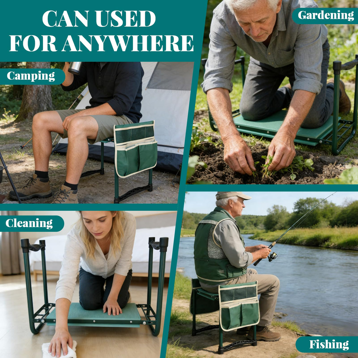 PEAKCLOUDS Heavy-Duty Garden Kneeler and Seat with Two Tool Bag Extra-Wide 11.02" Foldable Gardening Stool for Knee & Back Support | Non-Slip, Portable Bench for Women, Men, Seniors, Mom, Dad
