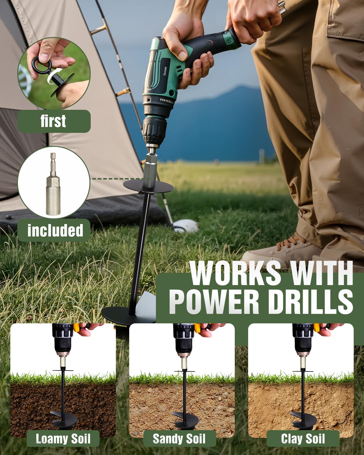 4 Pack Tree Stakes and Supports with Nut Driver, Screw in Ground Anchor