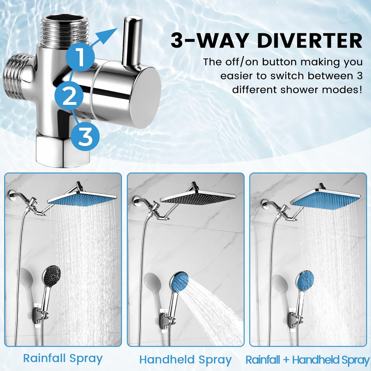 RNDIOZD Shower Head with Handheld,11.8 Inch Large Rectangular Rain Shower Head with 5 Modes Handheld Spray Combo,Adjustable Double Shower Heads with Holder and 11'' Extension Arm,Chrome