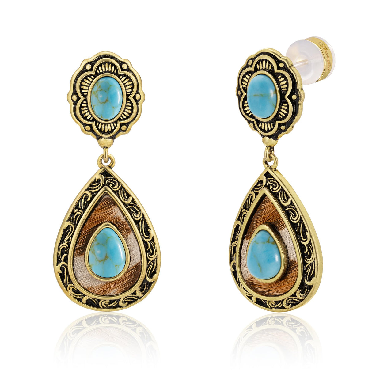 Wrangler TearDrop Dangle Turquoise Earrings, Turquoise Jewelry for Women-A