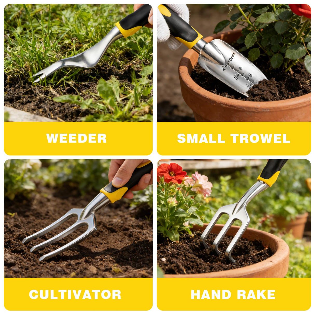 Garden Tools, Gardening Tools, Gardening Hand Tools 7-piece, Yellow