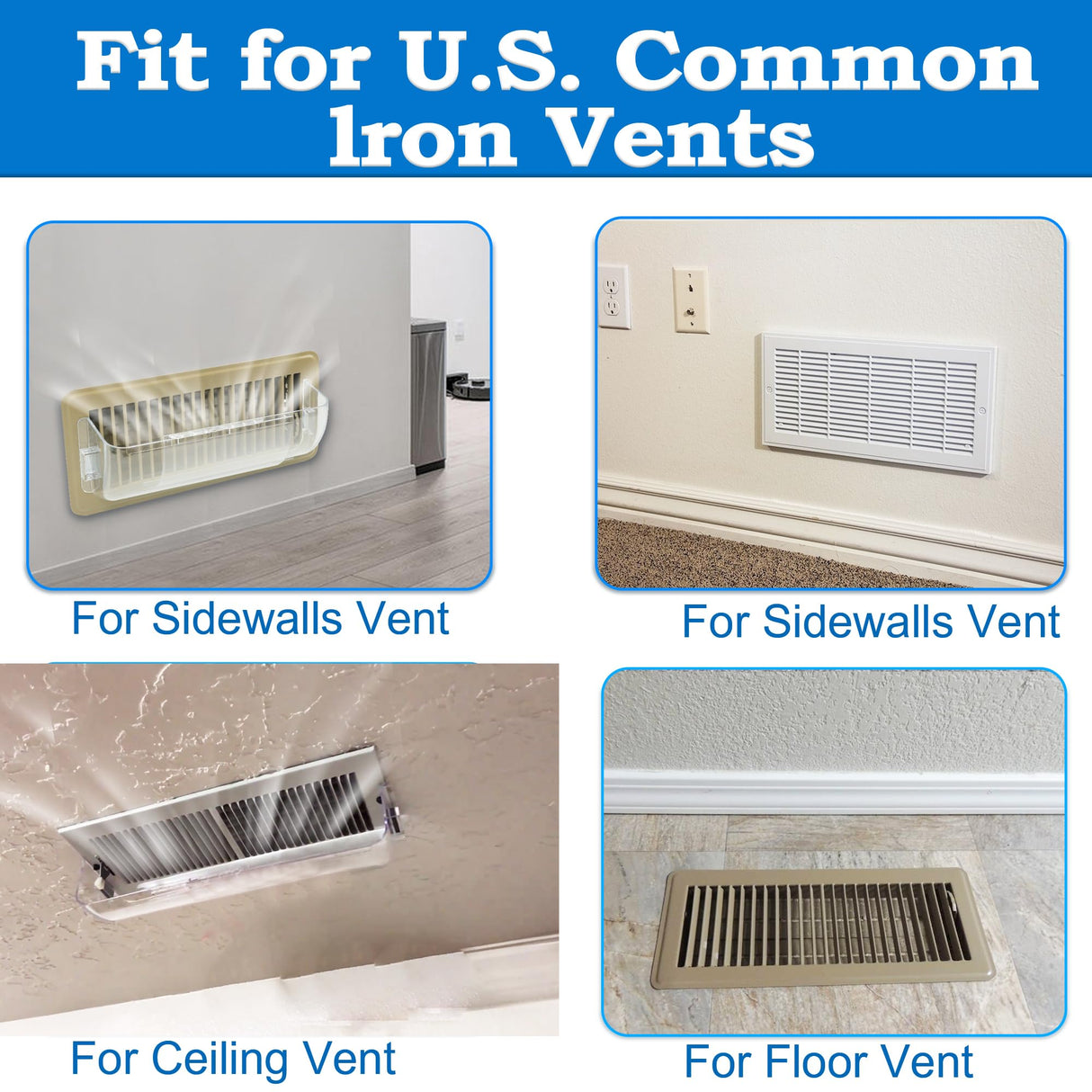 Binazon Heating & Air Vent Deflector for Vents, Sidewall, Ceiling, Floor Registers - Adjust Between 9"-14", Magnetic Vent Covers for Air Conditioning, Heat, AC, Floor, Under Furniture (3 Pack Clear)