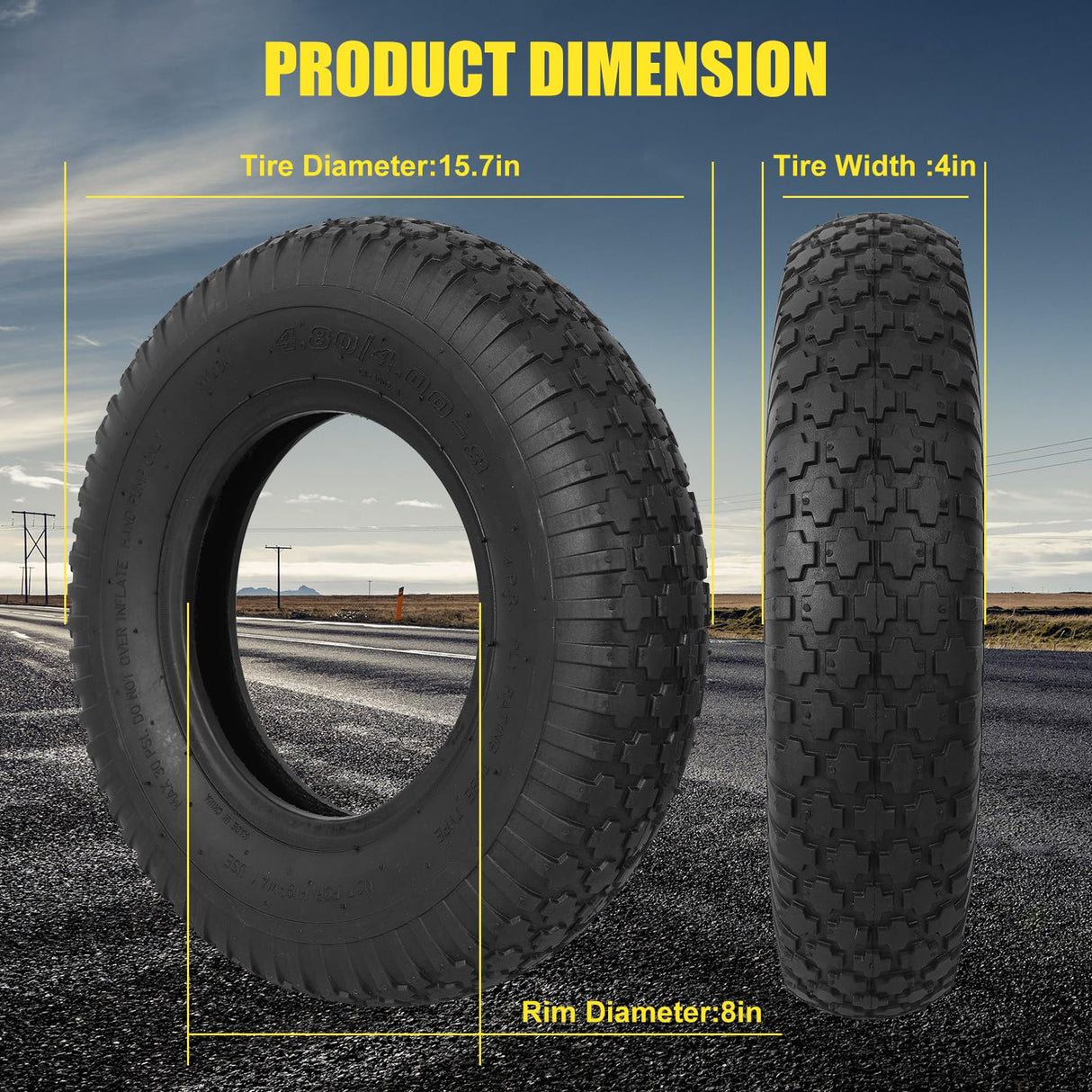 NING SHUO 4.80/4.00-8 Tire and Inner Tube, Premium Rubber Wheelbarrow Replacement Parts for Hand Truck Lawn Mower Dollies Wagon Dolly Trailers Go Kart 2 Pack
