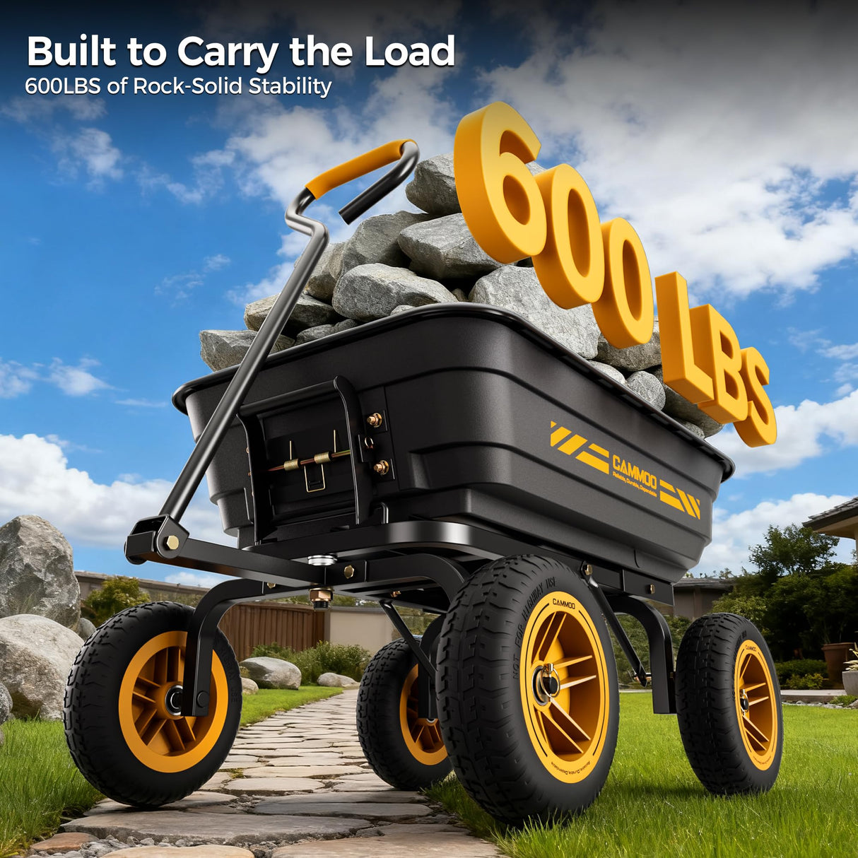 CAMMOO 10 Inch No-Flat Tires 600 lb Garden Dump Cart 4 Cu.Ft.