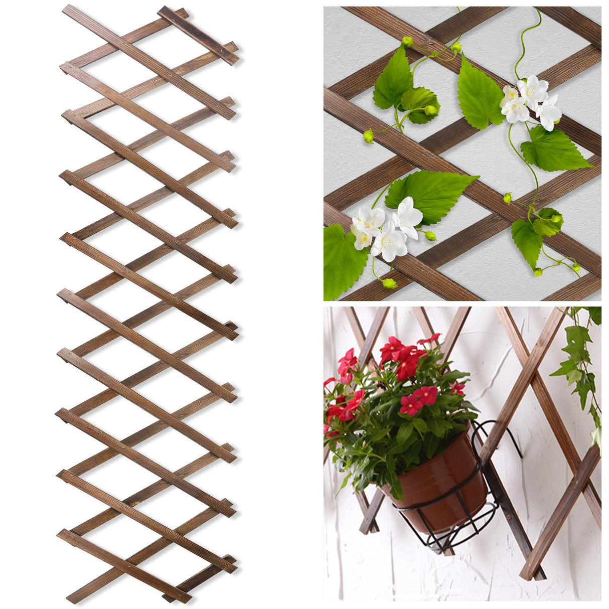 Wood Lattice Fence Panels for Outside 13.4"x78.8" Expandable Natural Wooden Wall Trellis Board Decorative Lattice Trellis Frame for Climbing Plants Vine Ivy Rose Outdoor Balcony Garden 2 Pcs