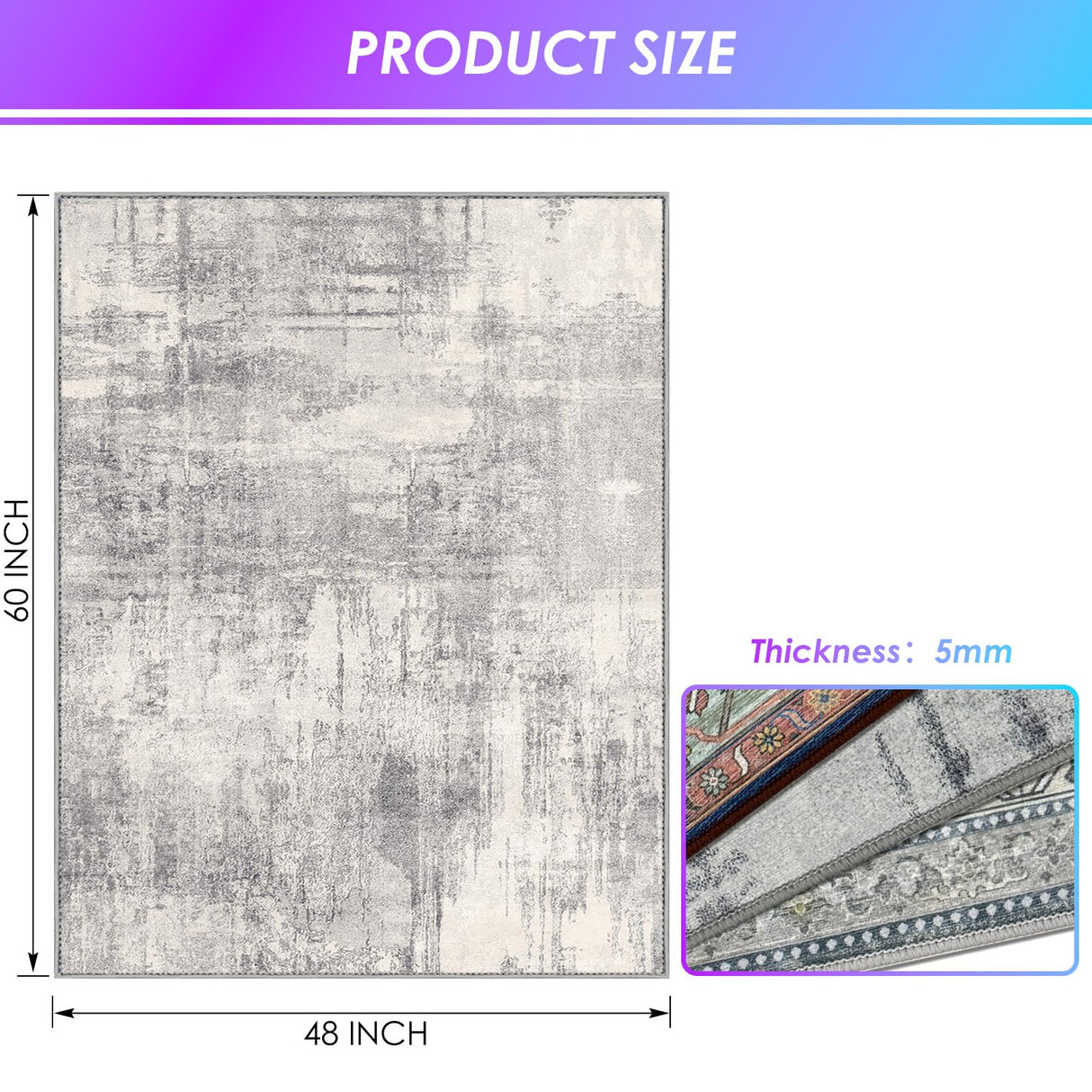 Kuyal Office Chair Mat for Hardwood Floor, 48 x 60 inches Computer Gaming Chair Mat, Low Pile Carpet Desk Chair Mat, Anti-Slip Floor Mats Wood/Tile Protection Mat(48'' x 60'', Modern Gray)