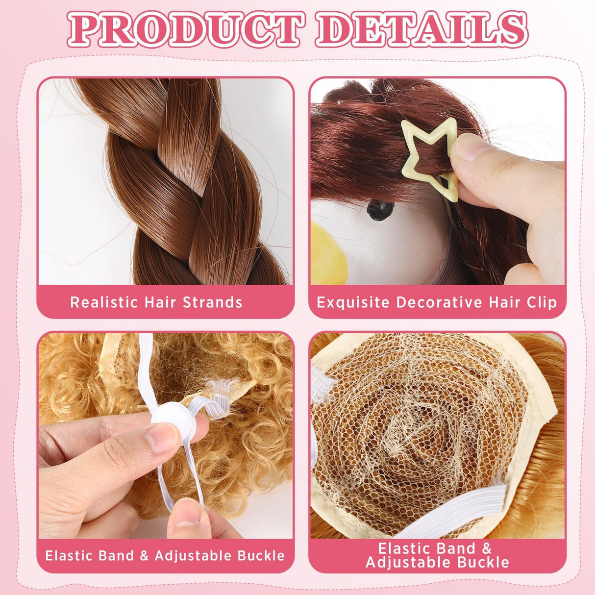 OBUSATT 8 Pcs Porch Goose Wigs Set Cute Lawn Statue Braid Wig with Hair Clips, Hair Ties, Ribbons Porch Goose Outfit Costume DIY Wigs Accessories for Outdoor Garden Patio Yard Goosey Decoration
