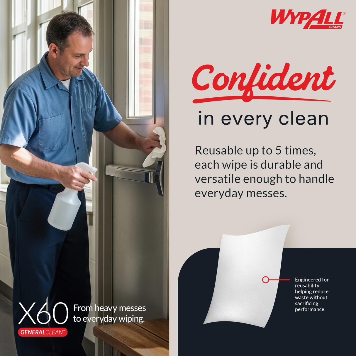 WypAll GeneralClean X60 Cloths Multi-Task Cleaning Wipes (34790), Pop-Up Box, Strong and Absorbent Towels, White (10 Boxes of 118 Sheets, 1,180 Sheet Total)
