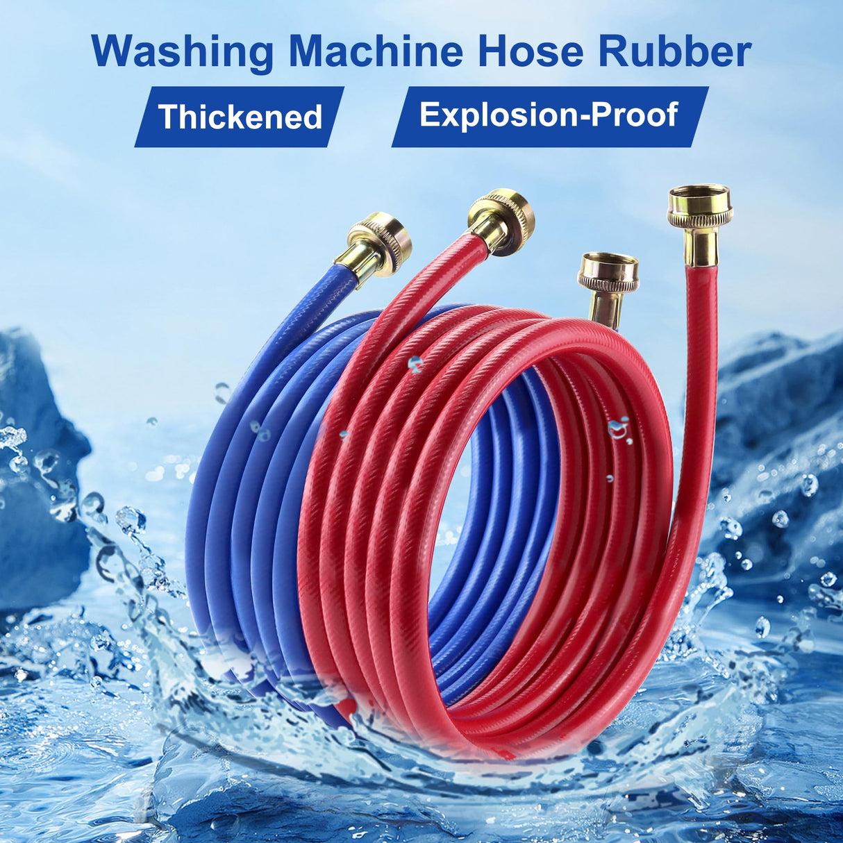 2 PACK Rubber Washing Machine Hoses Burst Proof Red and Blue Coded Washer Machine for Hot and Cold Water 3/4" Connection Supply Lines by Fetechmate Washer Hoses (12 FT)