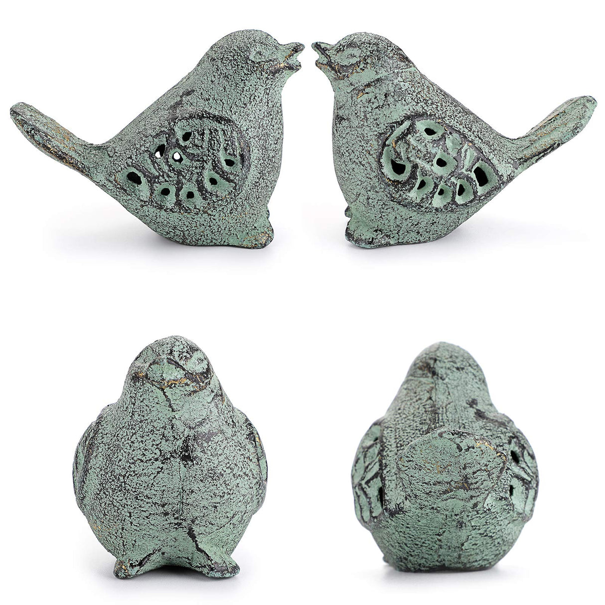 OwnMy 2 Cast Iron Green Bird Sculptures Outdoor Indoor Small Birds Statues