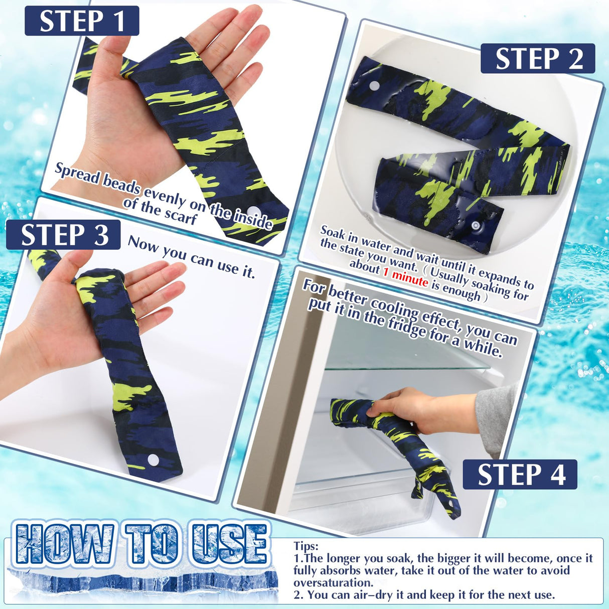 Tarpop 15 Pieces Cooling Neck Wraps Bulk Camo Ice Cooling Bandana Reusable Cooler Scarf Tube for Hot Weather Outdoor Fishing Running