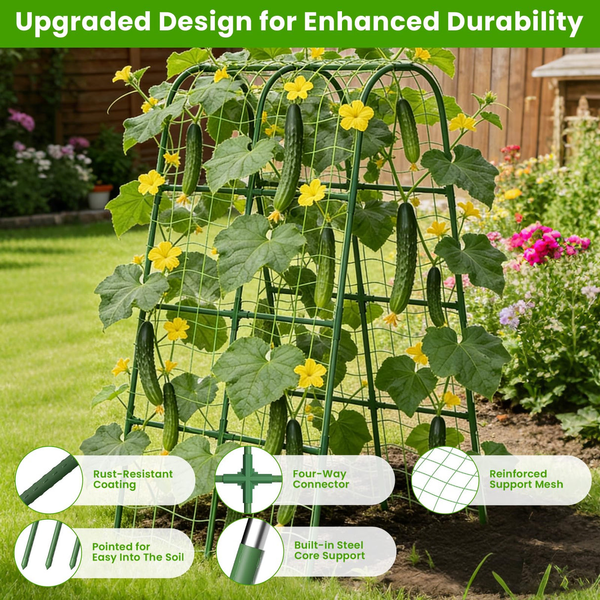 Cucumber Trellis for Raised Bed, U-Shape Garden Trellis for Climbing Plants Outdoor, Metal Arch Vegetables Trellis, Plant Support for Grape Vine Beans Squash Peas Flower