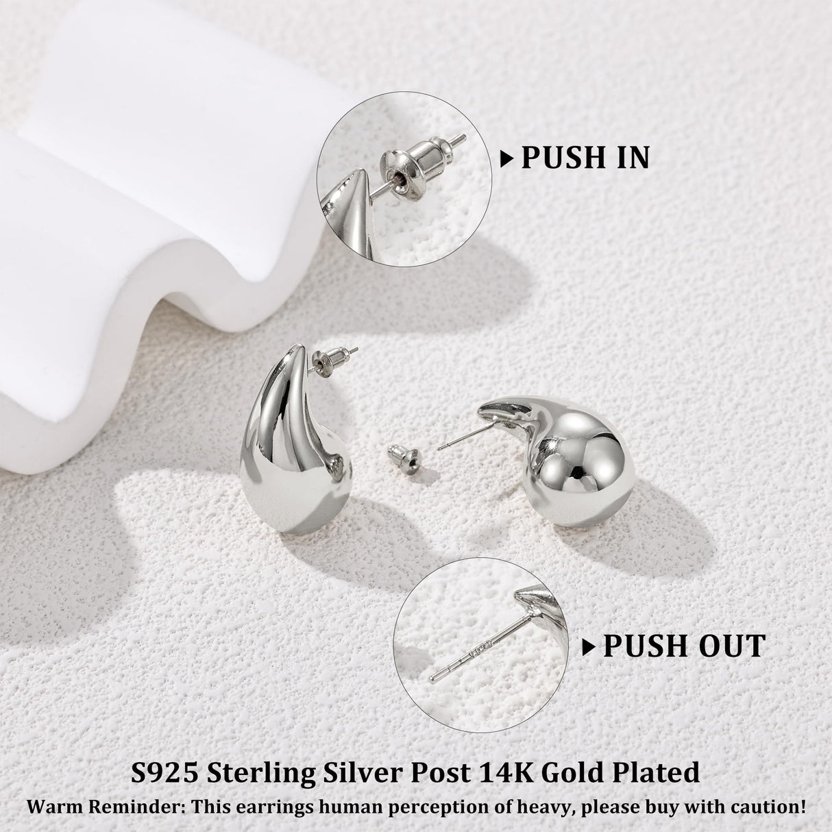 Gacimy Silver Teardrop Earrings for Women, 32MM Chunky Drop Earrings