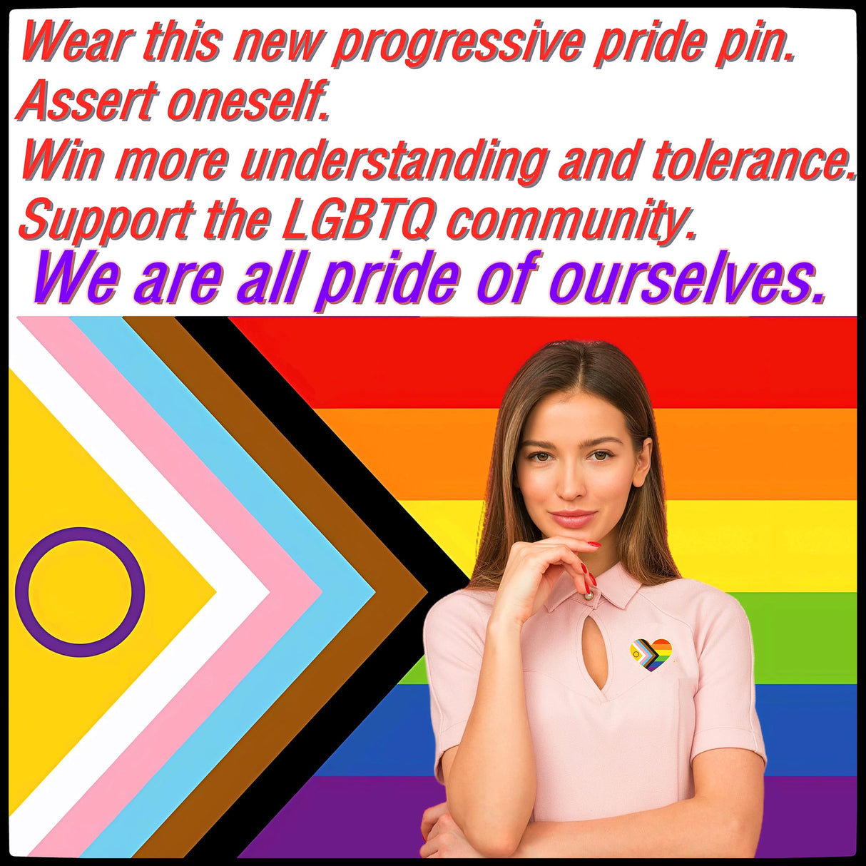 25/50/100/200 pieces heart new Progress Pride Pins LGBTQ Inclusive Progressive rainbow pride flag Lapel Pin for Clothes backpack hat Decoration Souvenir gift badge bulk (50)