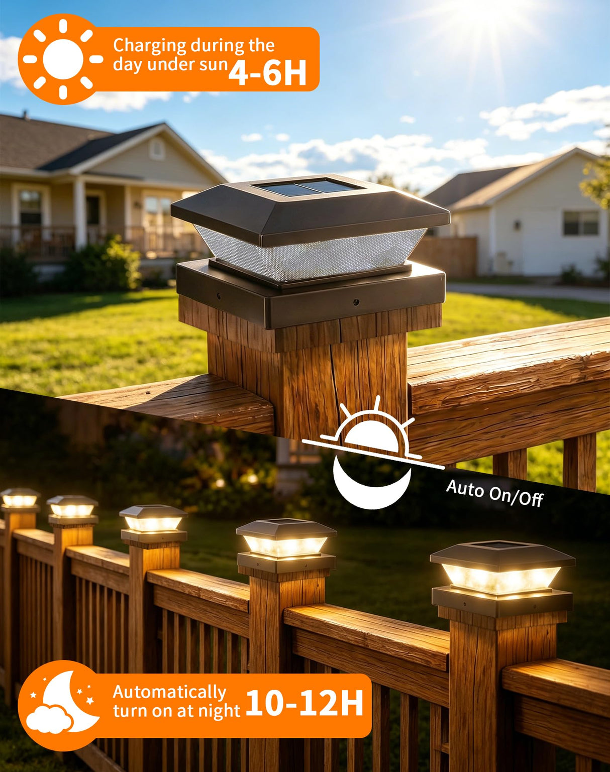 4x4-Solar-Post-Cap-Lights-Outdoor 12 Pack Solar Powered Fence Post Lights 3 Lighting Modes Deck Postcap Light for 3.5x3.5 4x4 Wood/Vinyl Posts LED Waterproof Garden Patio Porch Posts Lighting Black