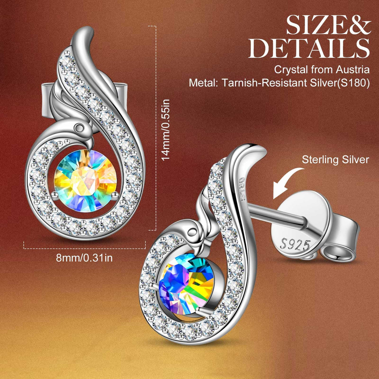 Kate Lynn Phoenix 925 Sterling Silver Stud Earrings for Women