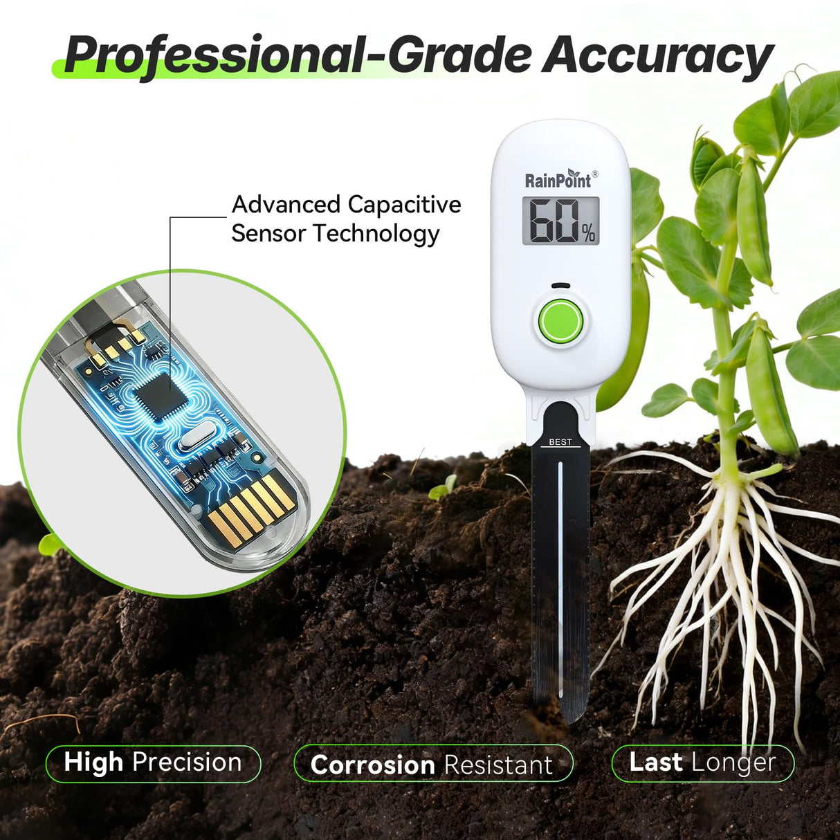 RAINPOINT Smart Digital Wireless Plant Moisture Meter Houseplant Indoor,WiFi Hub Needed,Capacitive Probe,Leave-in Soil Hygrometer Sensor,Real-time Monitor Outdoor Greenhouse Gardening(Two-Pack Set)