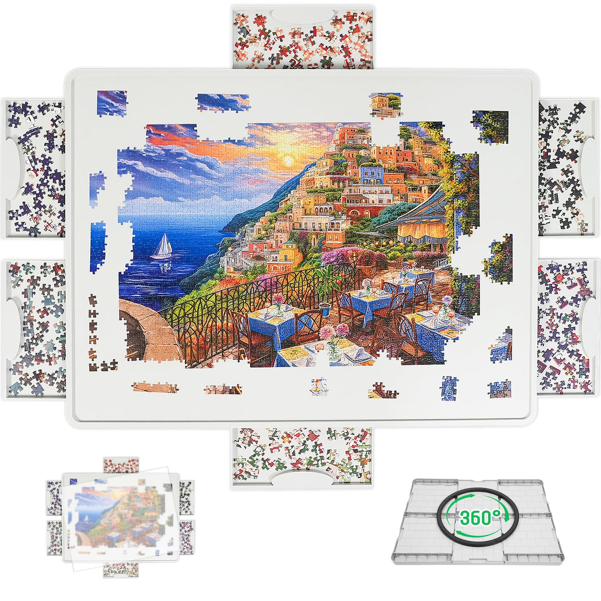 BuilderButler Lightweight 1500 Pieces Rotating Puzzle Board with 6 Sli ...