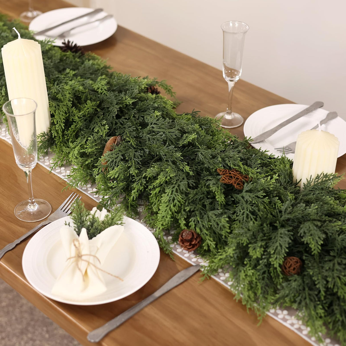 5FT Real Touch Cedar Garland - Artificial Christmas Garland Fake Green Faux Thick and Lush Pine Needles Garlands for Table Fireplace Mantle Holiday Home Indoor Outdoor Decor (1PCS)