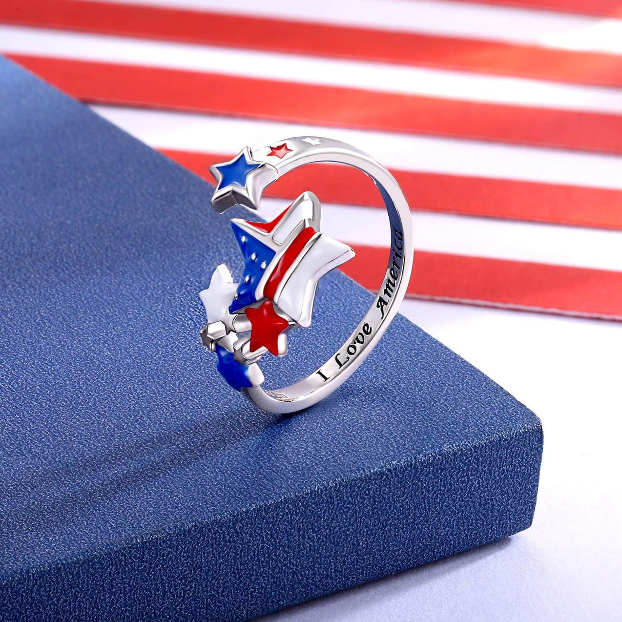 Sariel American Flag Ring 925 Sterling Silver July 4th Red White and Blue Jewelry Independence Day Gifts for Women (1)