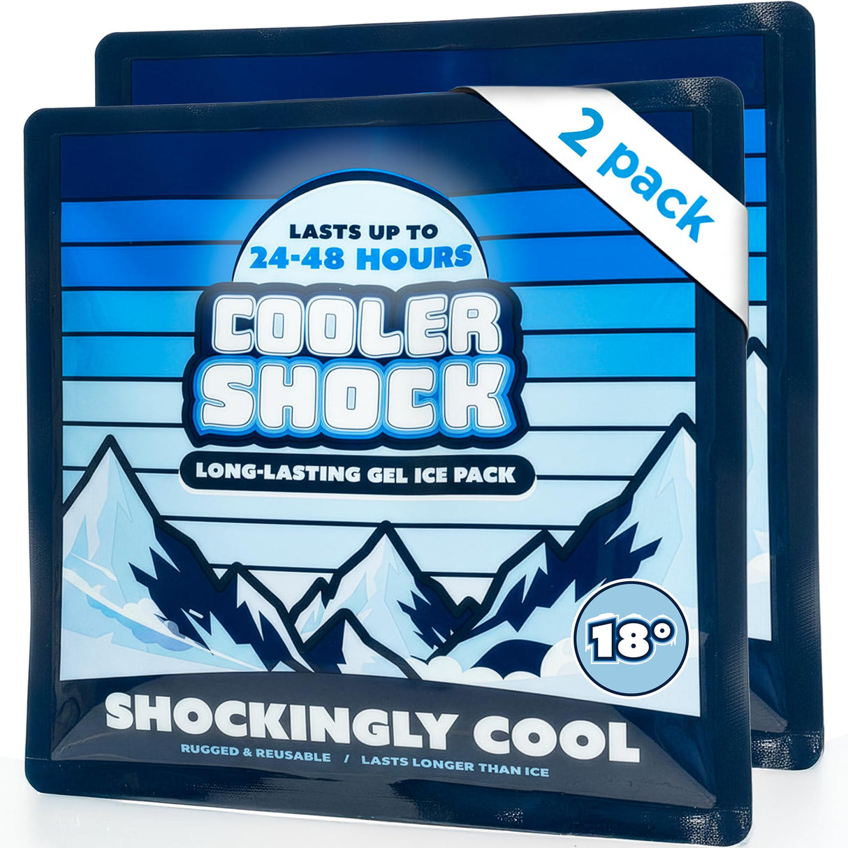 Cooler Shock Reusable Prefilled Ice Packs for Coolers & Lunch Boxes - 48 Hours Long Lasting Cold Freezer Packs for Lunchbox, Non-Toxic Gel Ice Pack for Camping, Lunch Bags, Road Trips, 2 Pack(10"x10")
