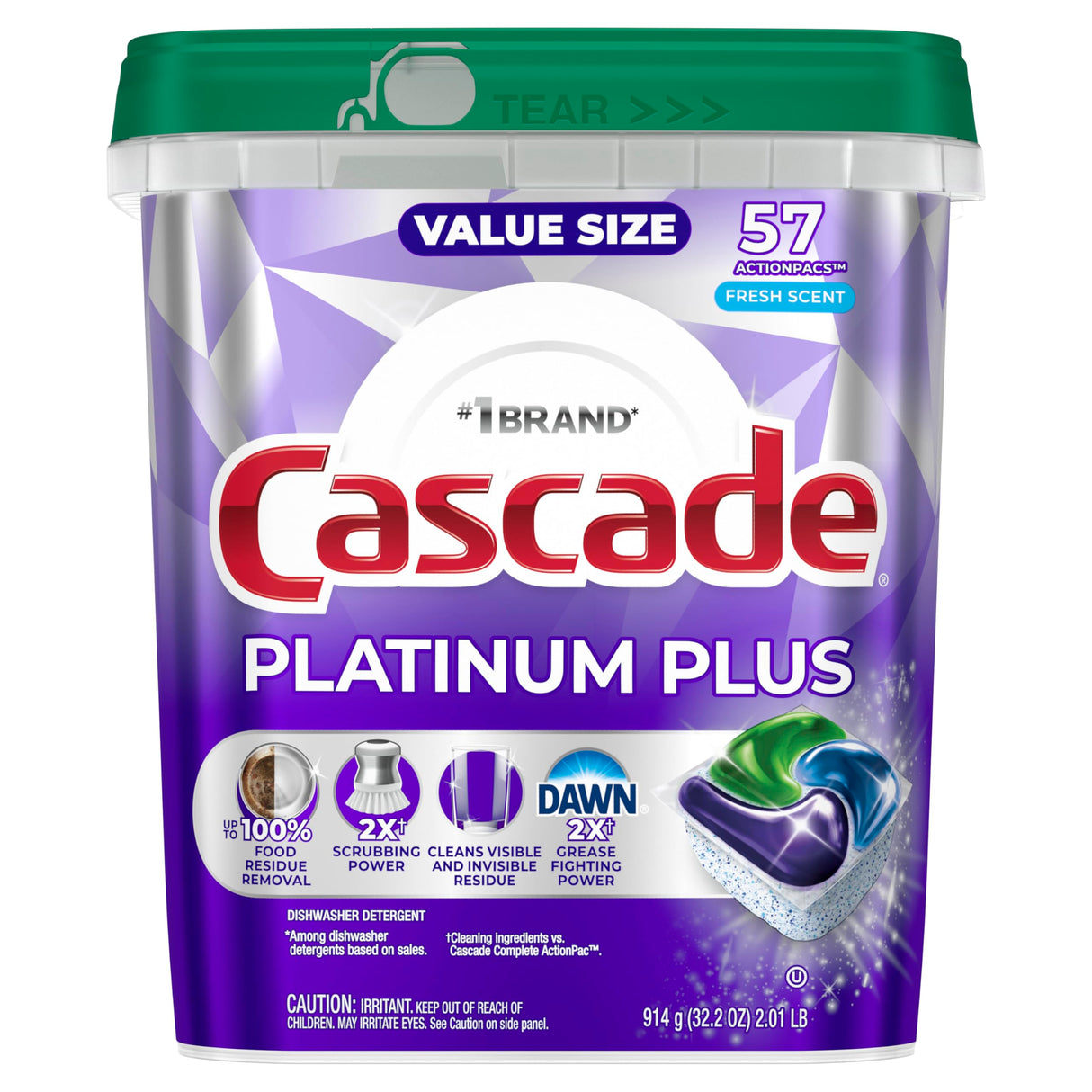 Cascade Platinum Plus Dishwasher Pods, Dishwasher Detergent, Dish Detergent Soap, Fresh, 57 Count