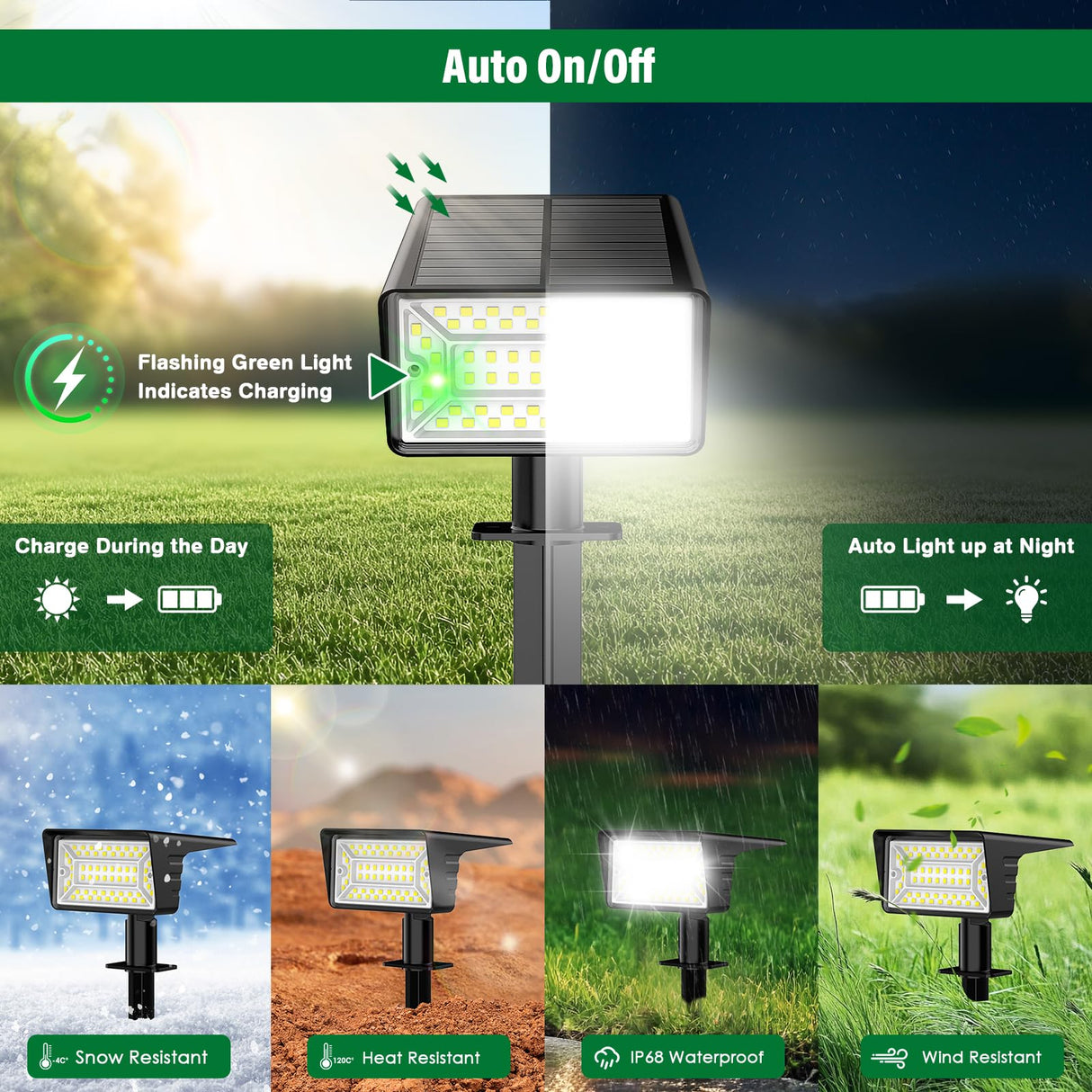 LAMKEEP Solar Spot Lights Outdoor with 60 LED & Auto On/Off, 4 Pack Solar Lights Outdoor Waterproof IP68 with 3 Lighting Modes, 2-in-1 Solars Landscape Light for Outside, Garden, Yard(Cool White)
