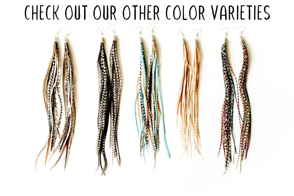 Feather Headz Bohemian handmade Natural long lightweight feather dangle earrings for women