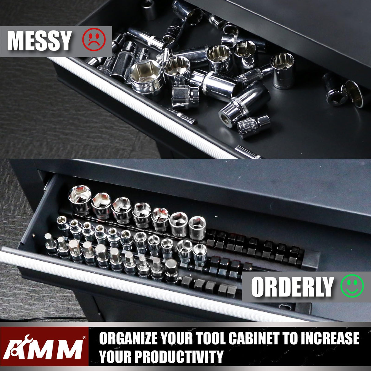 AMM 6-Piece Socket Organizer,3/8 inch Drive ABS Tools-Socket Holder,Heavy Duty Socket Racks,Premium Quality Socket Clip Rail Holder,The best tool trays in the garage