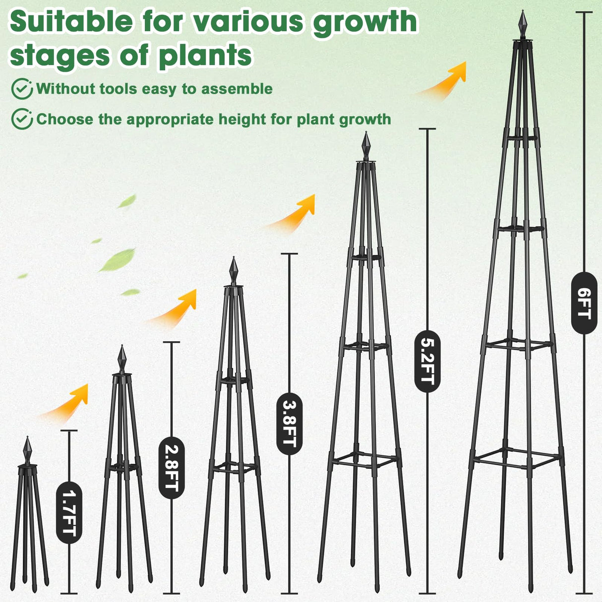 Obelisk Trellis for Climbing Plants, 6 FT Garden Trellises with 16mm Thickened Plastic-Coated Metal Pipes, Trellis for Climbing Potted Plant Vine Flower Rose Vegetable Tomato Cucumber Outdoor Indoor