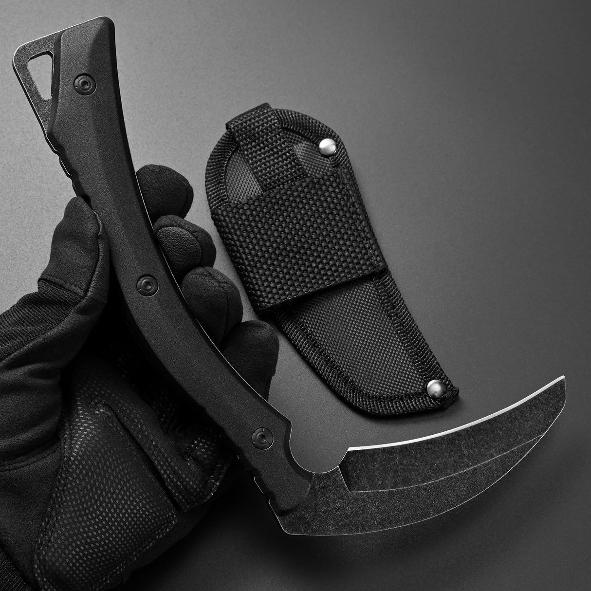 Ccanku C1398 Camping Axes Billhook Sickle Machete Knife Brush Clearing Sickle Machetes D2 Steel Blade G10 Handle Hatchet for Outdoor Activities,Yard Work, Small Grass Sickle Machete,Harvest Knife