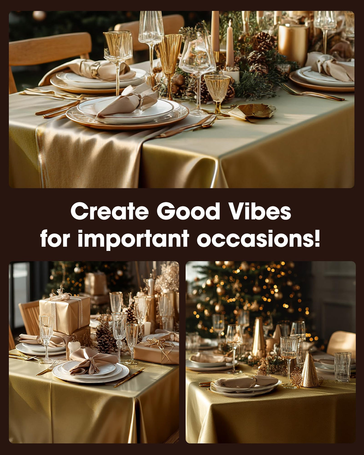 Pureegg Plastic Table Cloth Disposable 10 Pack, 54 x 108 Inch Table Cloths, Graduation Decorations, Thanksgiving, Christmas Tablecloths, Rectangle, Plastic Cover, Leakproof & Sturdy, Gold