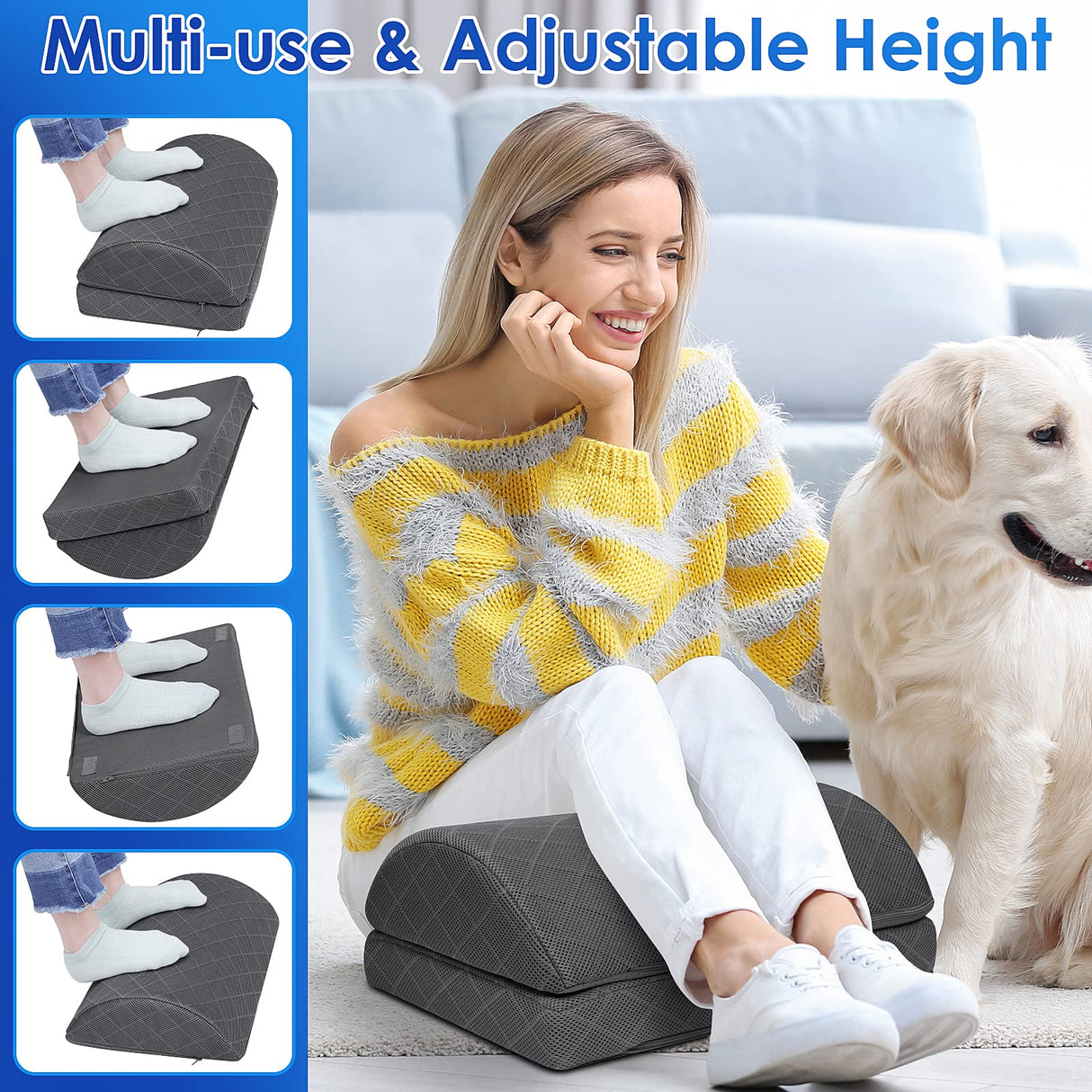 CushZone Foot Rest,Desk & Gaming Accessories,Foot Rest for Under Desk at Work,Comfortable Footrest with 2 Adjustable Heights & Removable Cover, Office Desk Accessories(Gray)