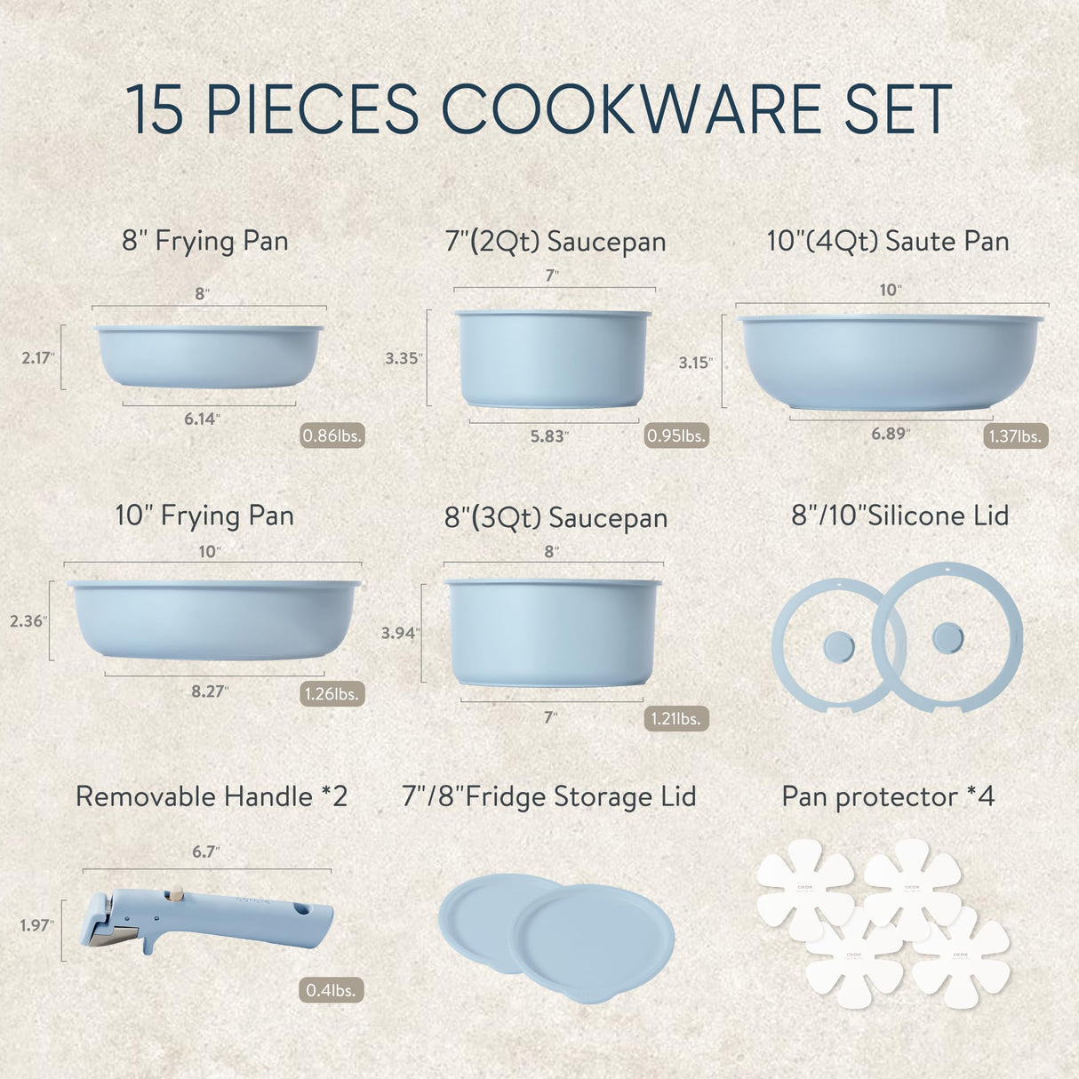 CAROTE Pots and Pans Set, Nonstick Cookware Set Detachable Handle, 15pcs Induction Kitchen Cookware Sets Non Stick with Removable Handle, RV Cookware Set, Oven Safe, Blue