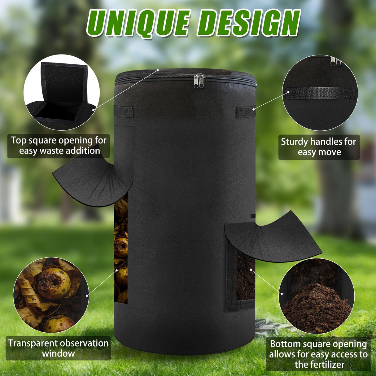 Atvkov Compost Bin Outdoor with Handles Observation Windows, 34 Gallon