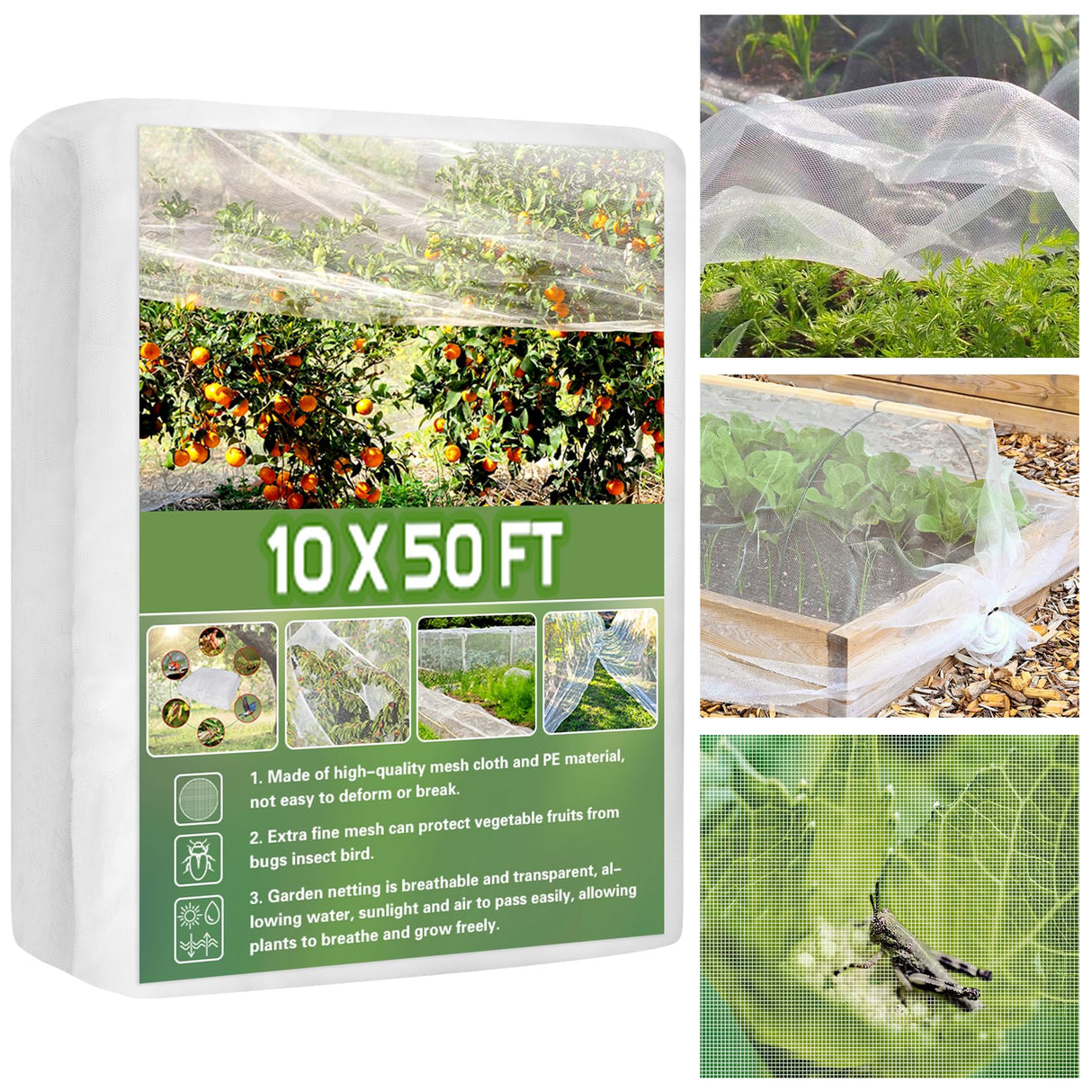 Unves Garden Netting, 10' x 50' Ultra Fine Mesh Bird Netting for Garden