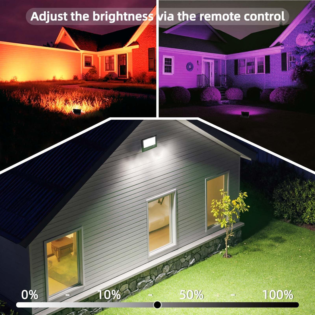 HEKEE LED Flood Light Outdoor, 50W RGB Color Changing Floodlight with Remote Control, RGBW 120 Colors, 2700K, 5000 Lumens, IP66 Waterproof, DIY Strobe Mode, Timing, for Halloween/Christmas (2 Pack)